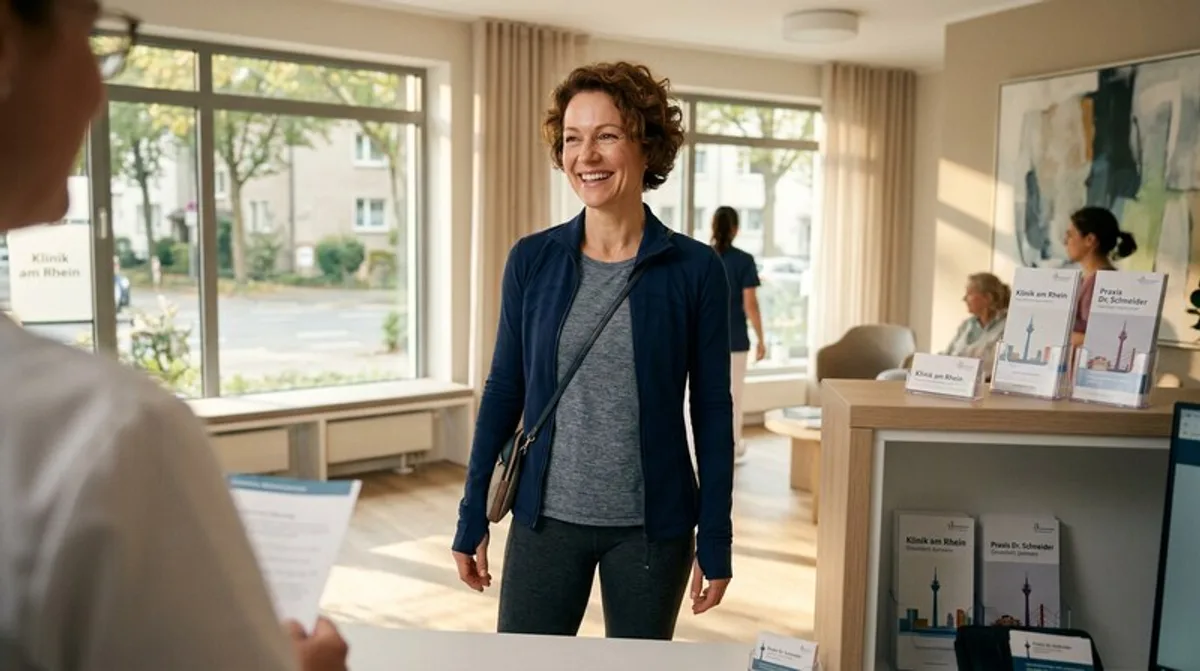 Dr. Maar berät Patientin mit Tablet Vitamine Düsseldorf