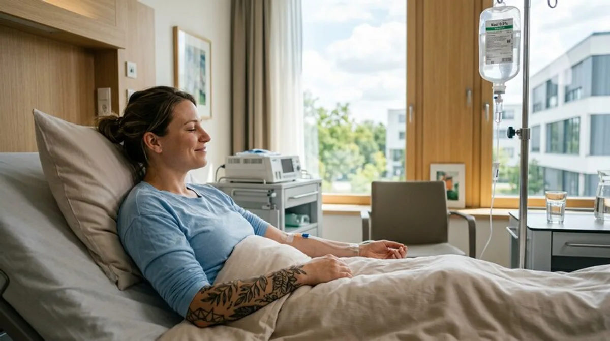 Frau entspannt bei IV Infusion Klinik